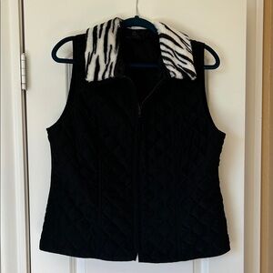 I.N. Studio Black Quilted Vest with Zebra Collar